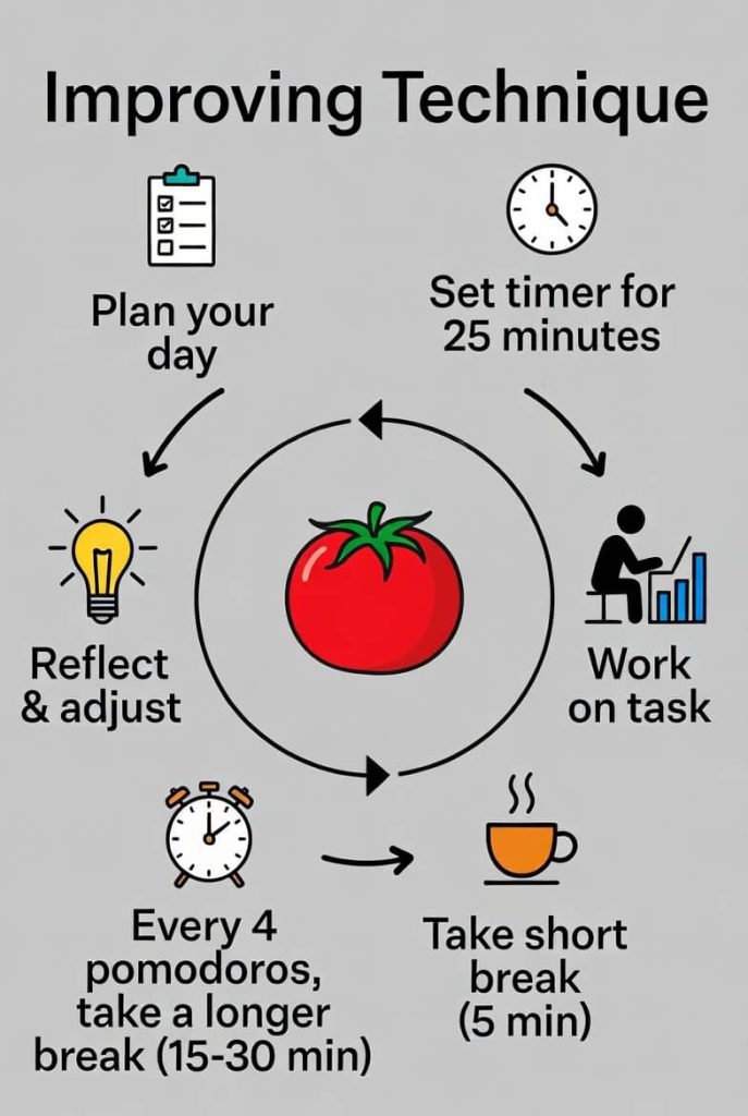 Pomodoro technique diagram for better focus improvement