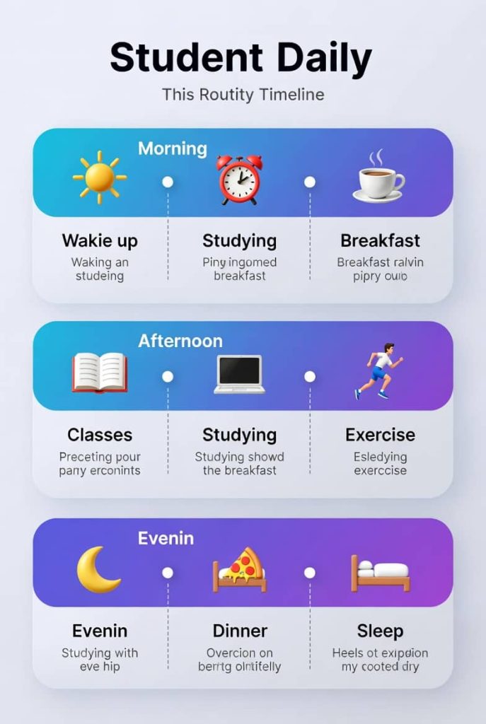 Visual daily routine of a student schedule for high productivity