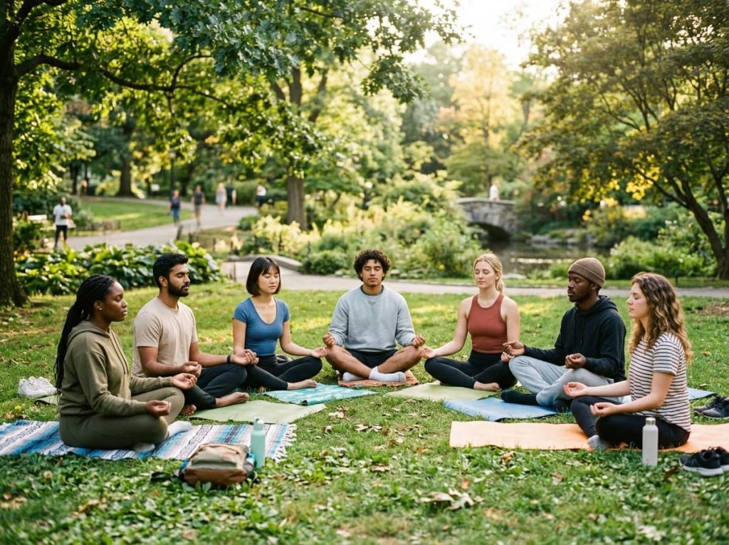 Young adults in USA practicing managing emotions for better productivity.