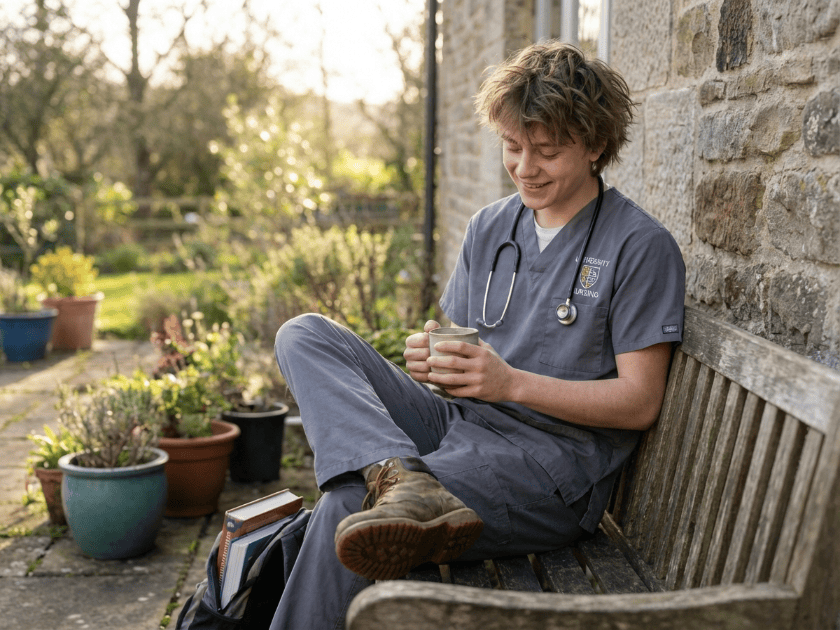 Nursing student taking a self-care break mental health tips for nursing students managing stress
