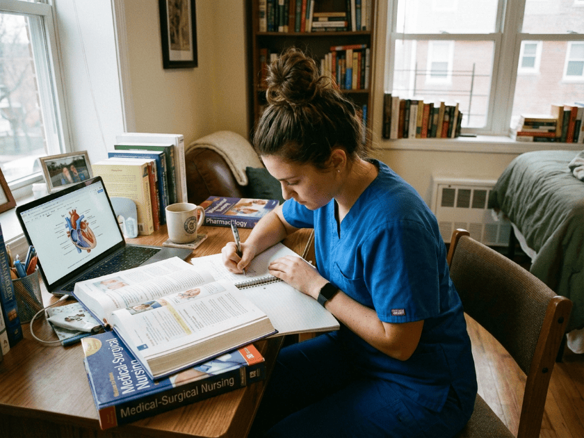 Nursing student studying at a desk essential nursing student tips for productivity