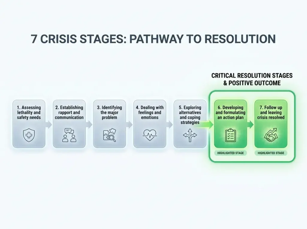 which crisis stage includes normal daily routines infographic